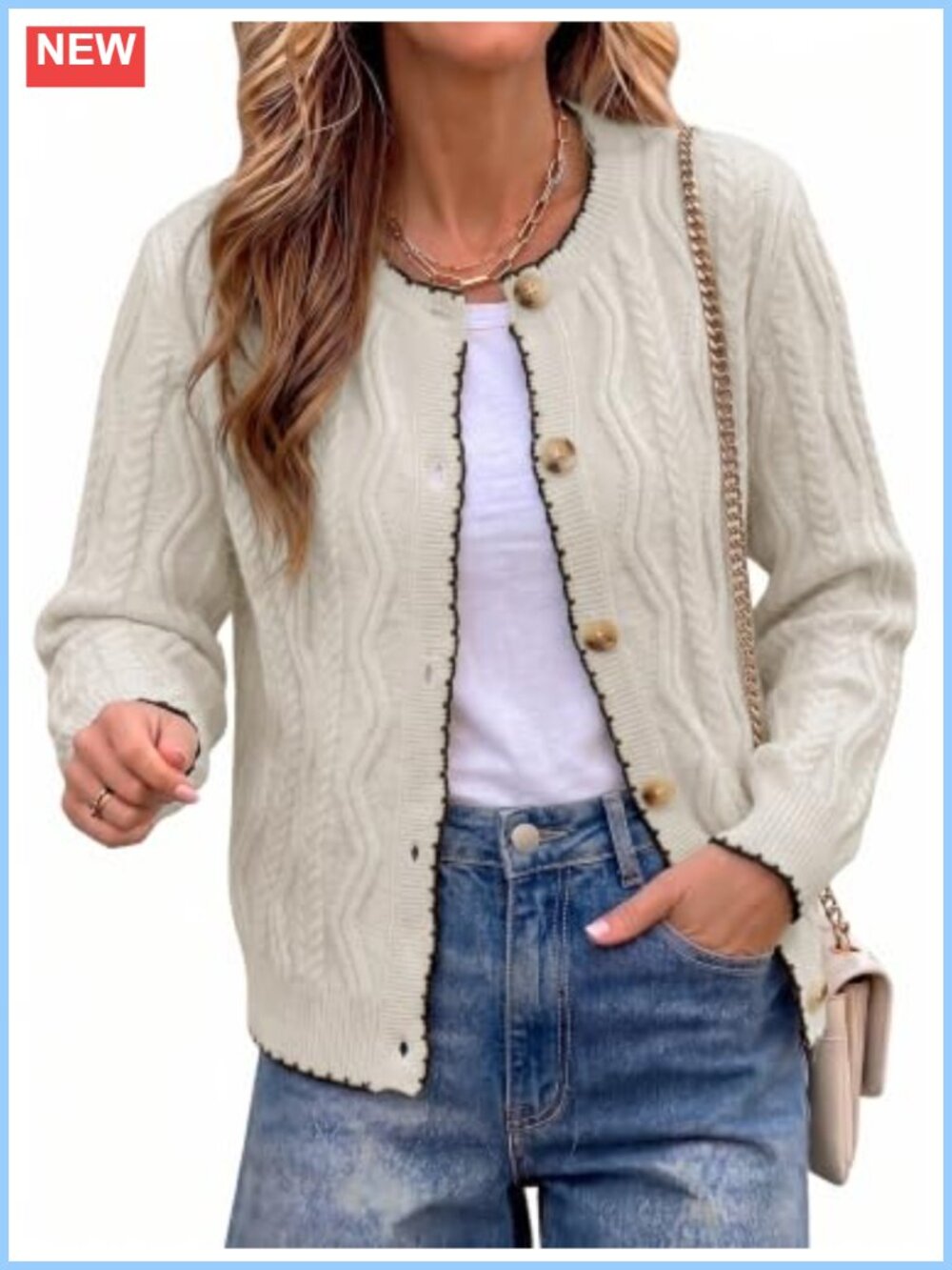 Cable Knit Cardigan Sweater Long Sleeve Cropped Button Down